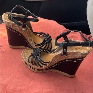 MIA Black and Brown Wedge Sandals